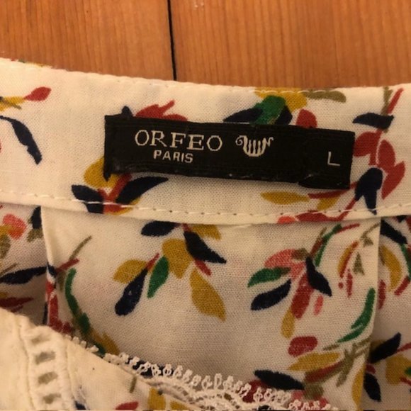 ORFEO Paris, French made Blouse Bayonne, France. Size L (runs to M) creme print - Picture 6 of 6